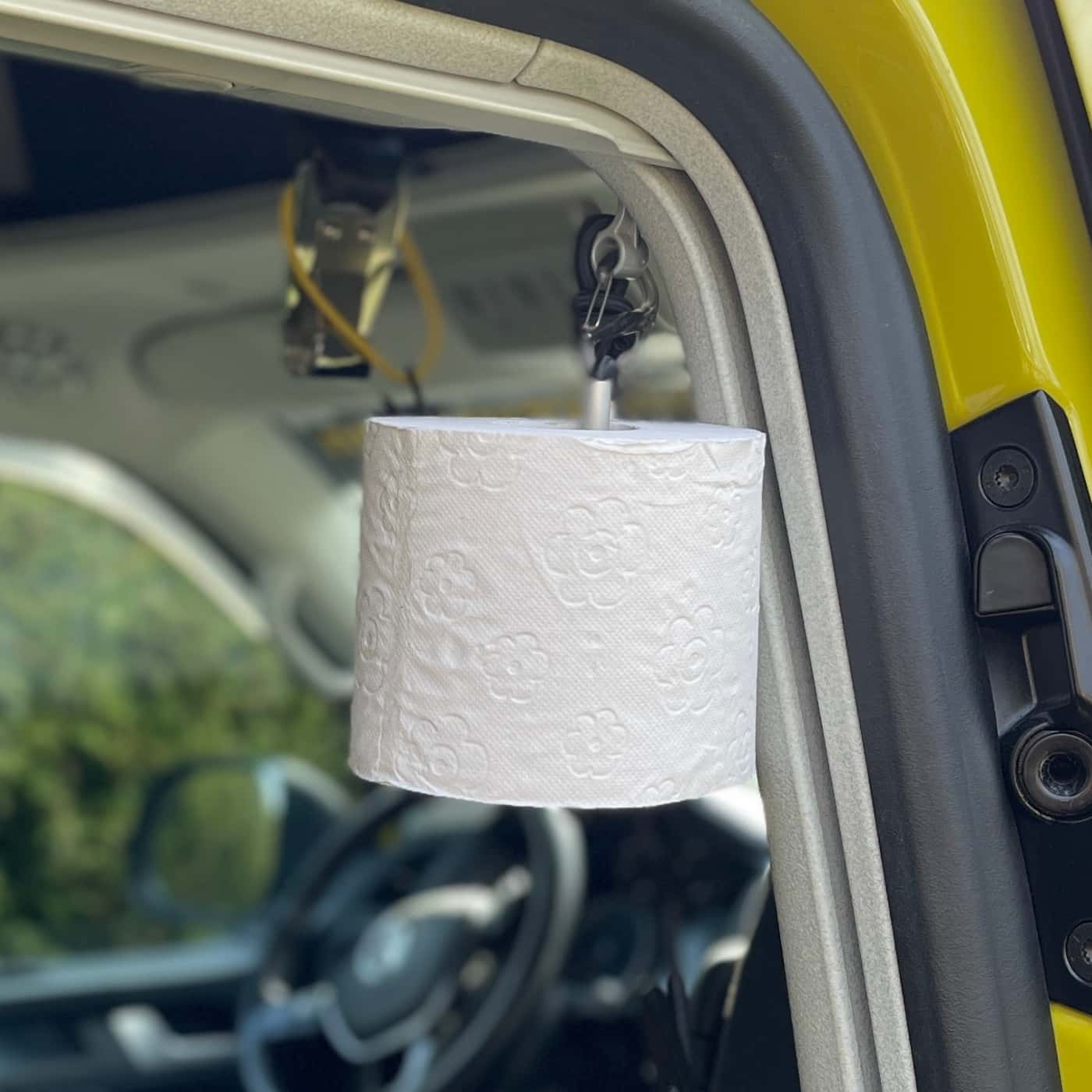 Toilet paper roll at hand in the sliding door Toilet paper roll on the hook CLAMPS in the sliding door of the VW bus