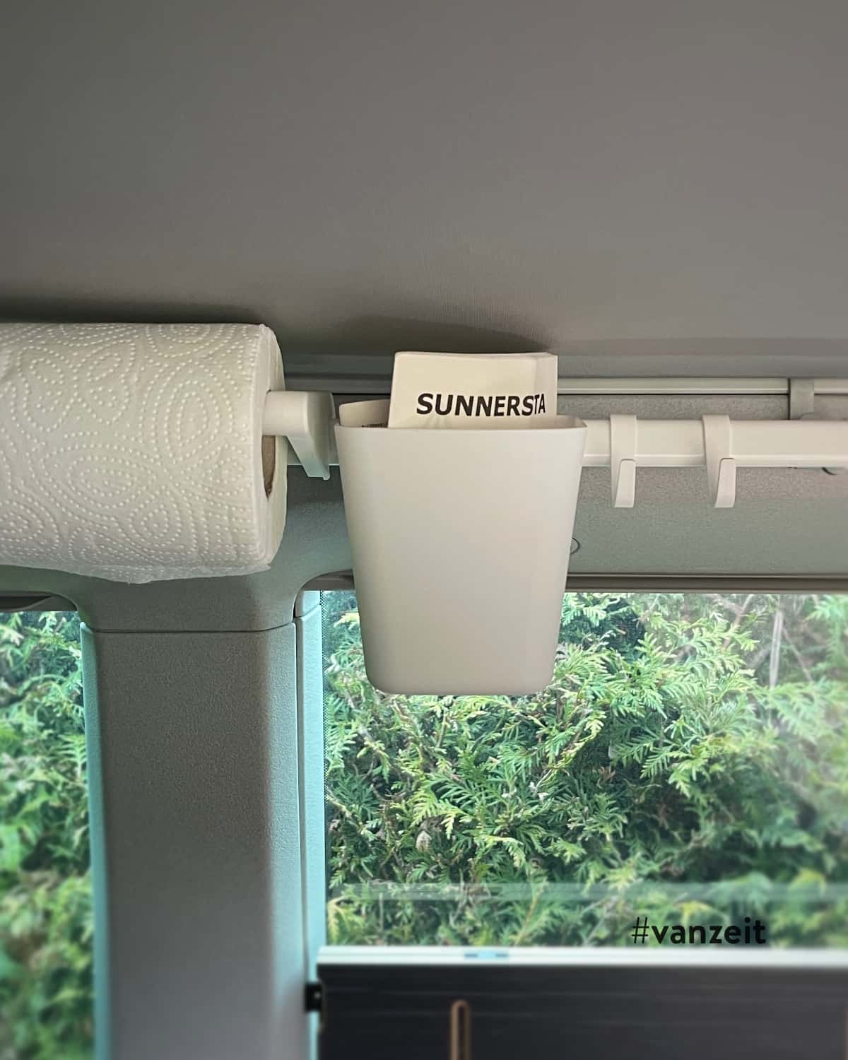 Fastening for IKEA SUNNERSTA Rail in California Pop-Up Roof Sunnersta bin and kitchen roll holder under the pop-up roof