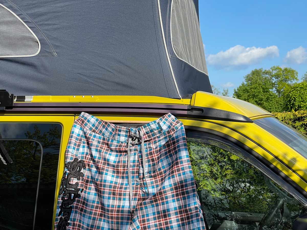 Swimming trunks dry on the clothes hook KLEMMT for VW Bus a.o. Swimming trunks dry on the clothes hook KLEMMT for VW Bus a.o.